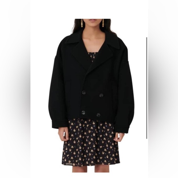 Maje Double Face and Leather Jacket Double Breasted Wool Coat - Picture 5 of 5